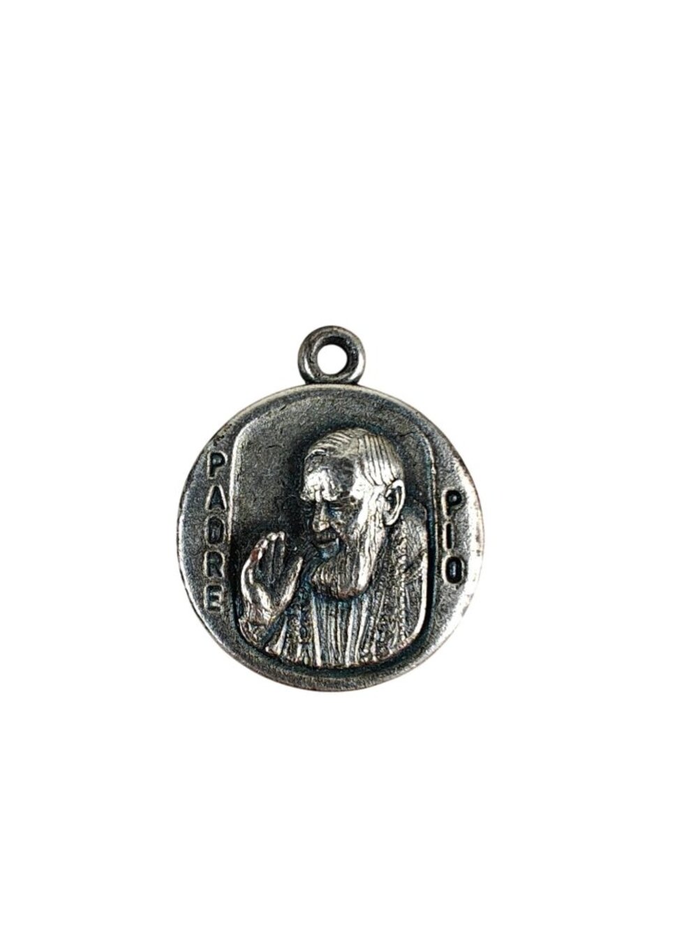 Vintage Padre Pio Silver-Tone Religious Medal Charm Pendant Relic Ex Indumentis
